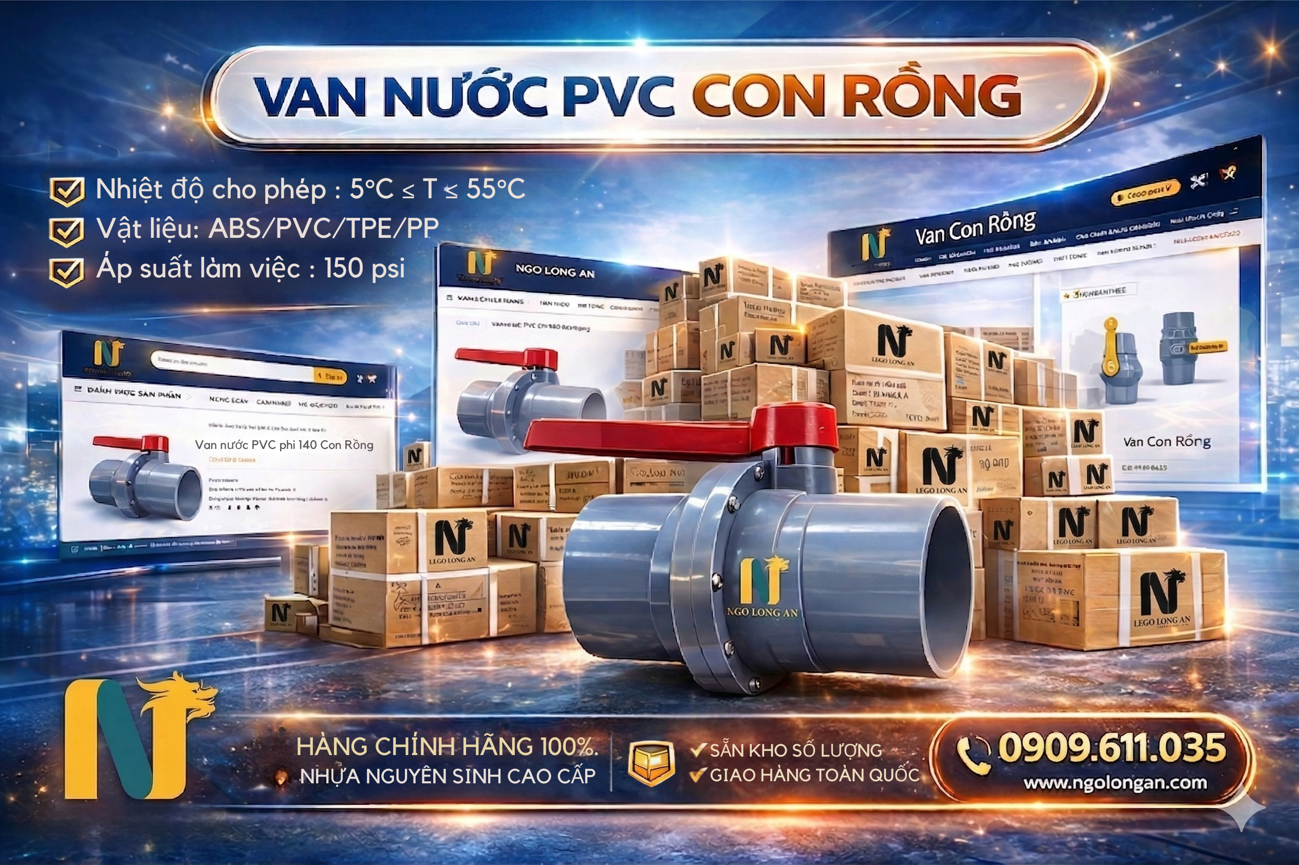 Van nước PVC phi 140 Con Rồng